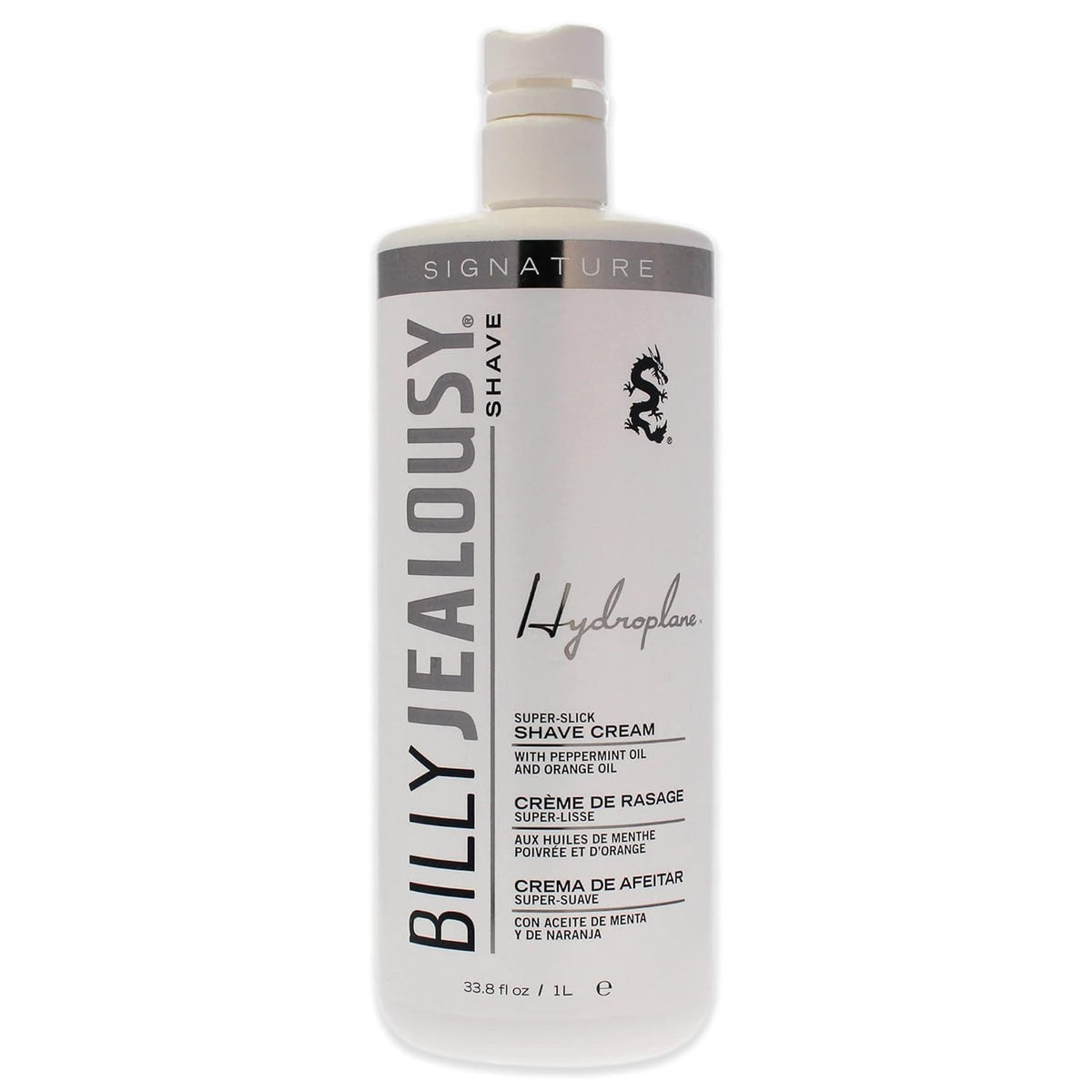 Billy Jealousy Hydroplane foamless shave cream bottle closeup for a premium, smoother shave.