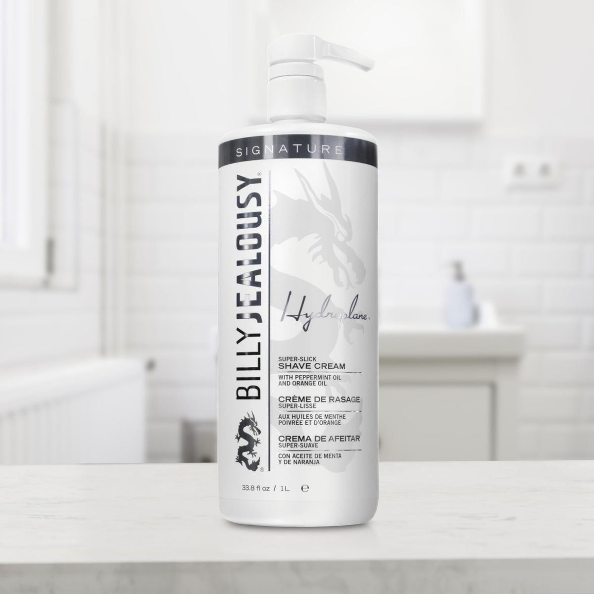 Billy Jealousy Hydroplane on bathroom counter suggests multipurpose use for face and body.