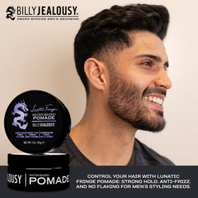 Billy Jealousy Lunatic Fringe pompadour-style hair using the pomade.
