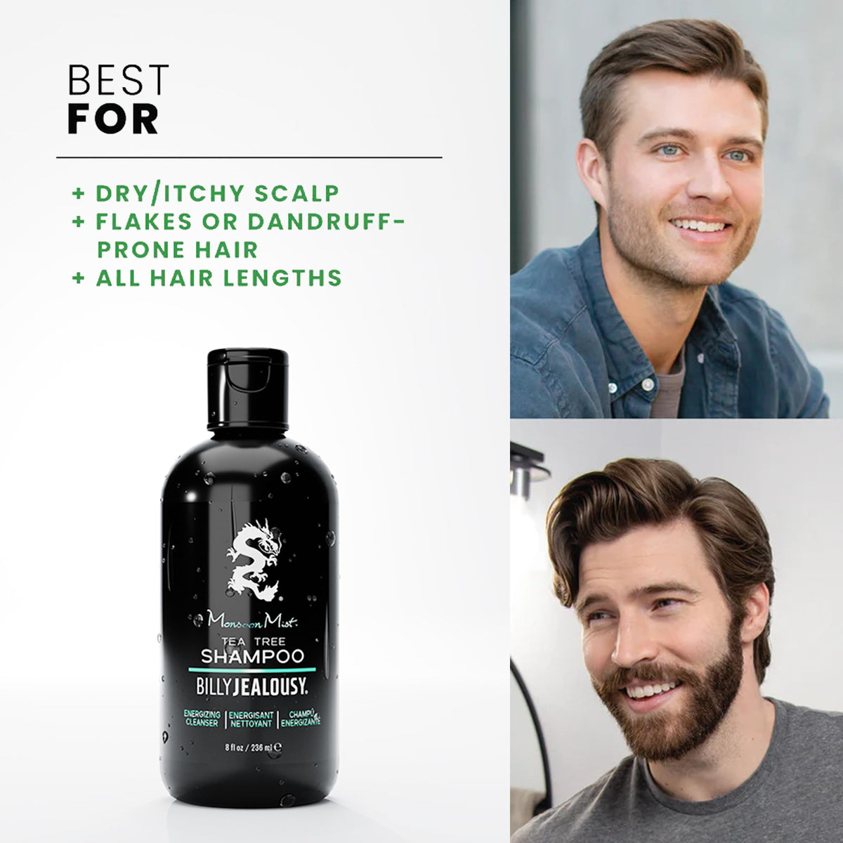 Tea tree ingredients infographic for Billy Jealousy Monsoon Mist Shampoo
