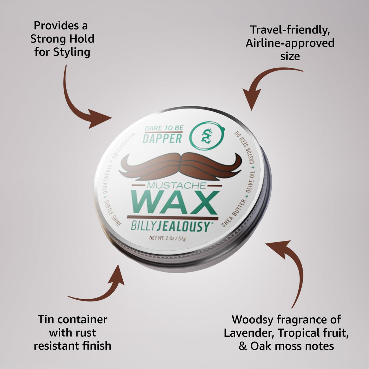 Olive fruit oil formula in Billy Jealousy mustache wax