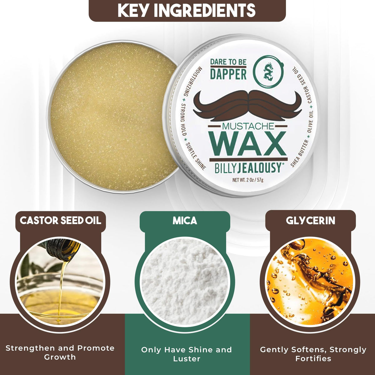 Shea butter and hydration in Billy Jealousy mustache wax