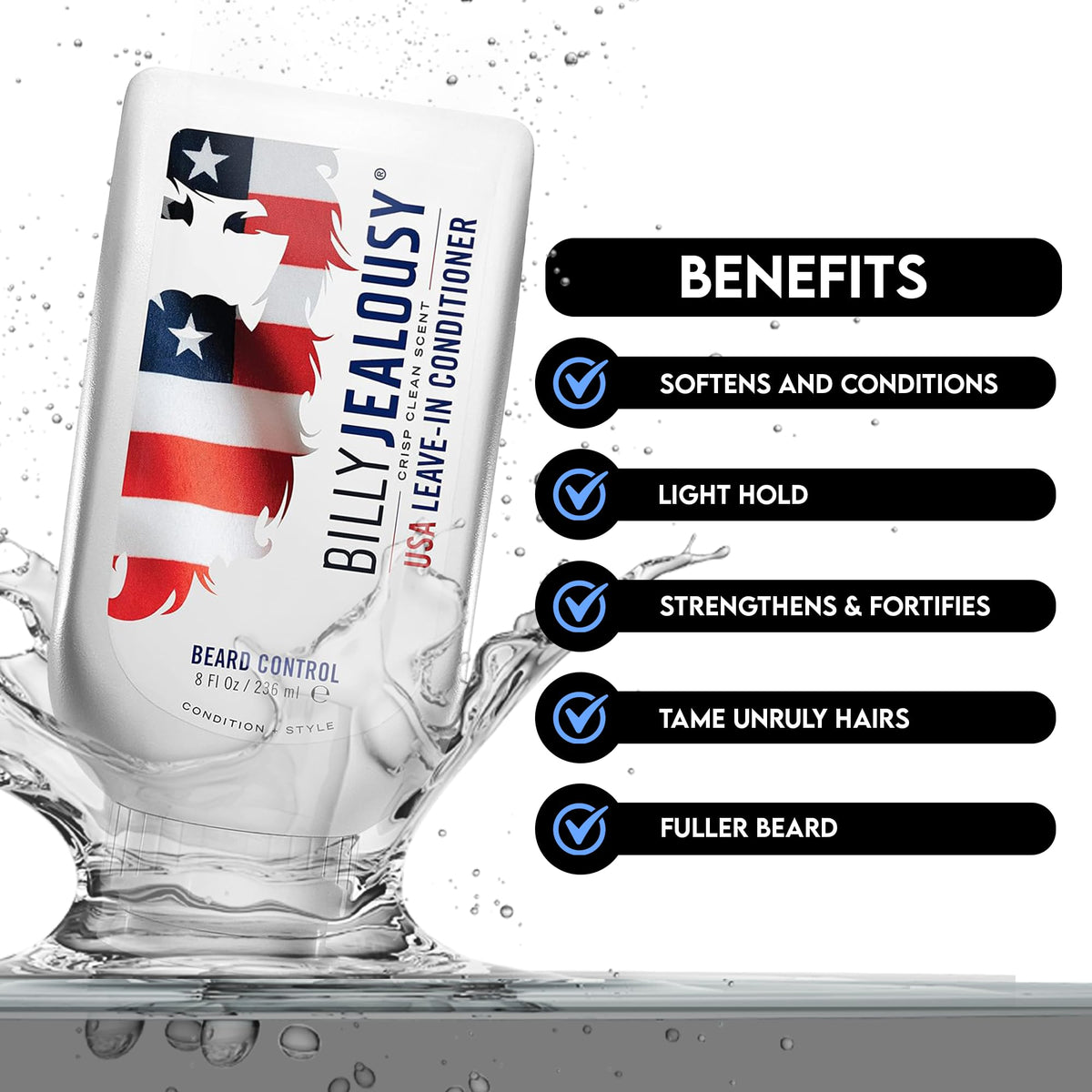 Billy Jealousy Original Beard Control leave-in tube emphasizes easy application and matte finish