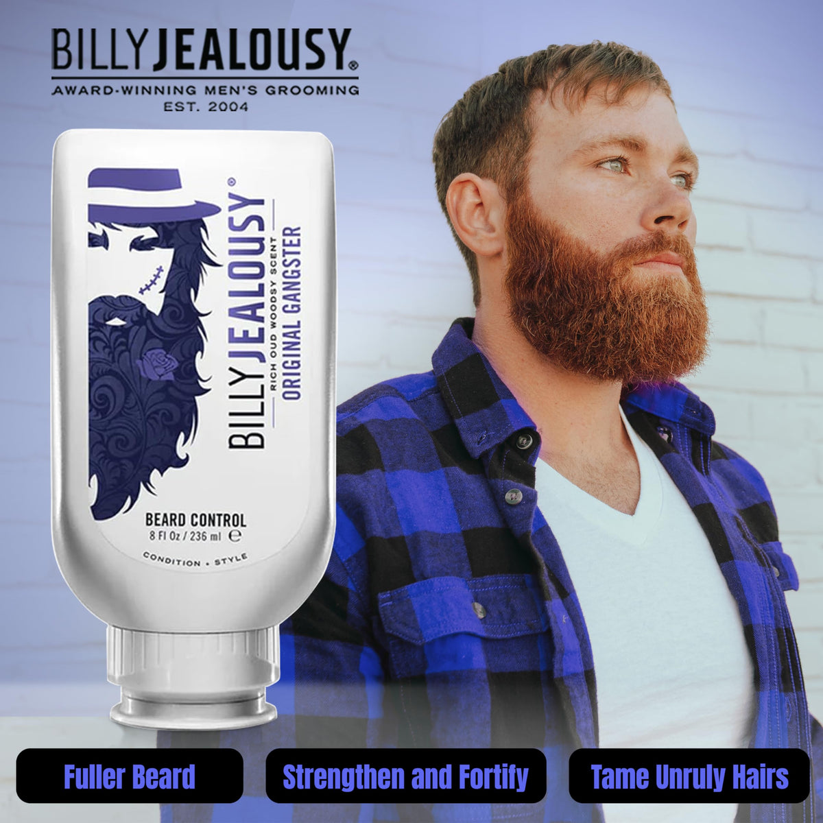 Original Gangster Beard Control label highlights oud scent for a refined grooming ritual