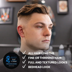 Root lift and lasting texture achieved with Billy Jealousy Slush Fund mud.
