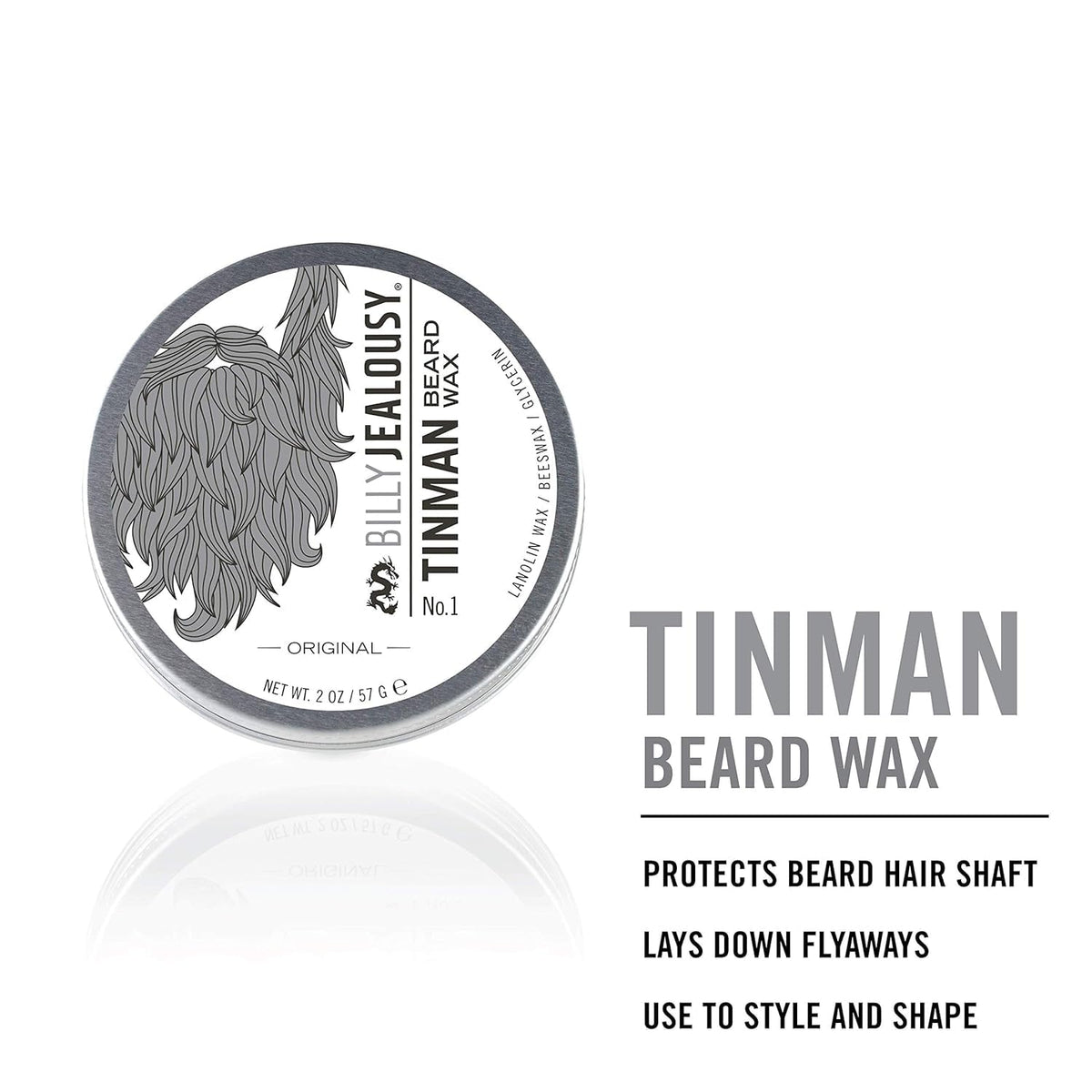 USA-made TinMan Beard Wax jar with rust-resistant tin