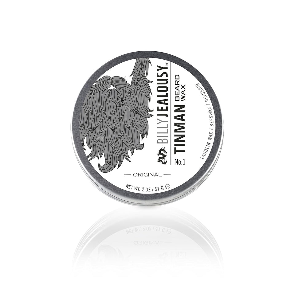 Billy Jealousy TinMan Beard Wax packaging tin for travel-friendly grooming