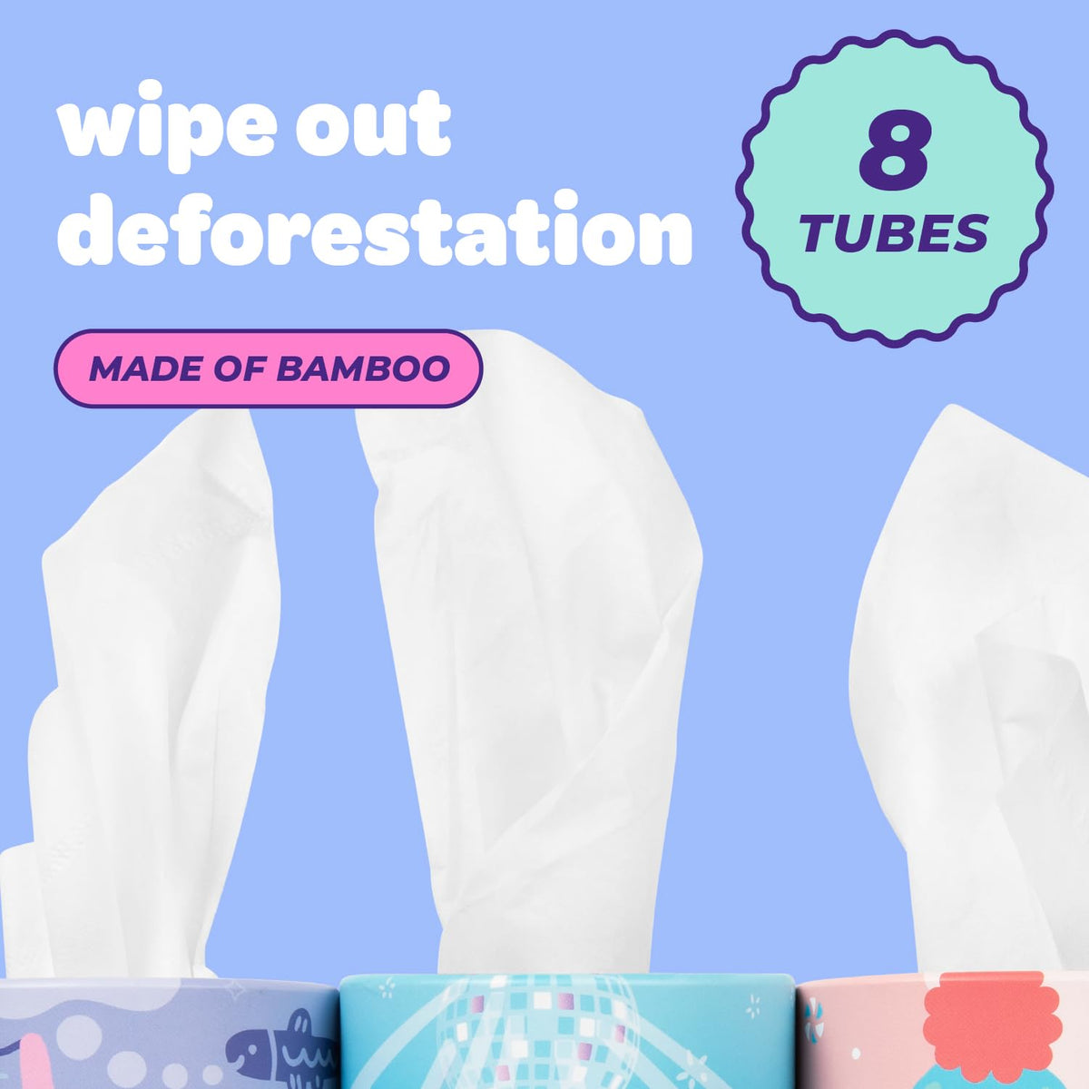 Bim Bam Boo box of 8 tissues fits backpacks and cars for messes anywhere.