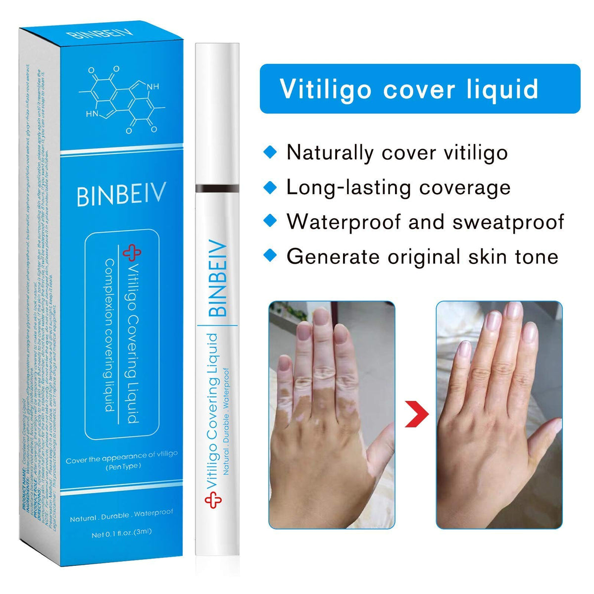 BINBEIV Vitiligo Cover Liquid application tool demonstrates easy use.
