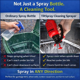 BinClaw TiltSpray reaching under sinks with flexible intake for precise cleaning.