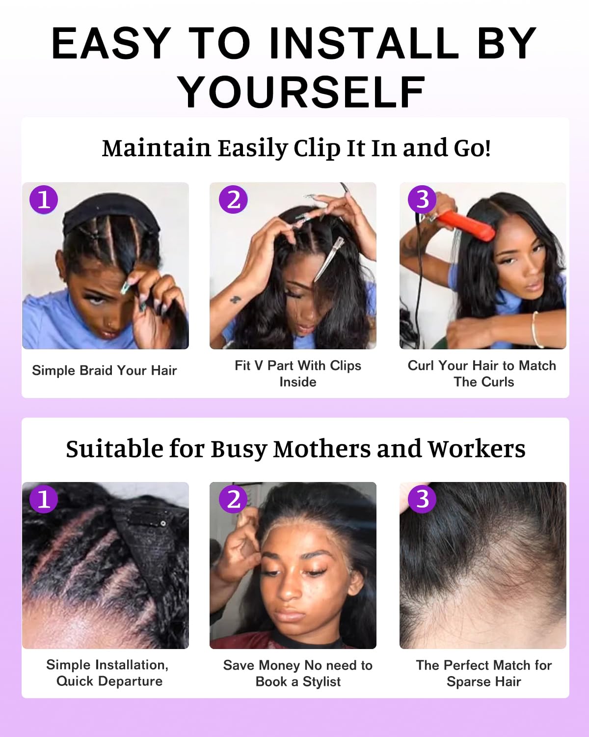 BINF V Part Wig no leave out half wig enables quick setup