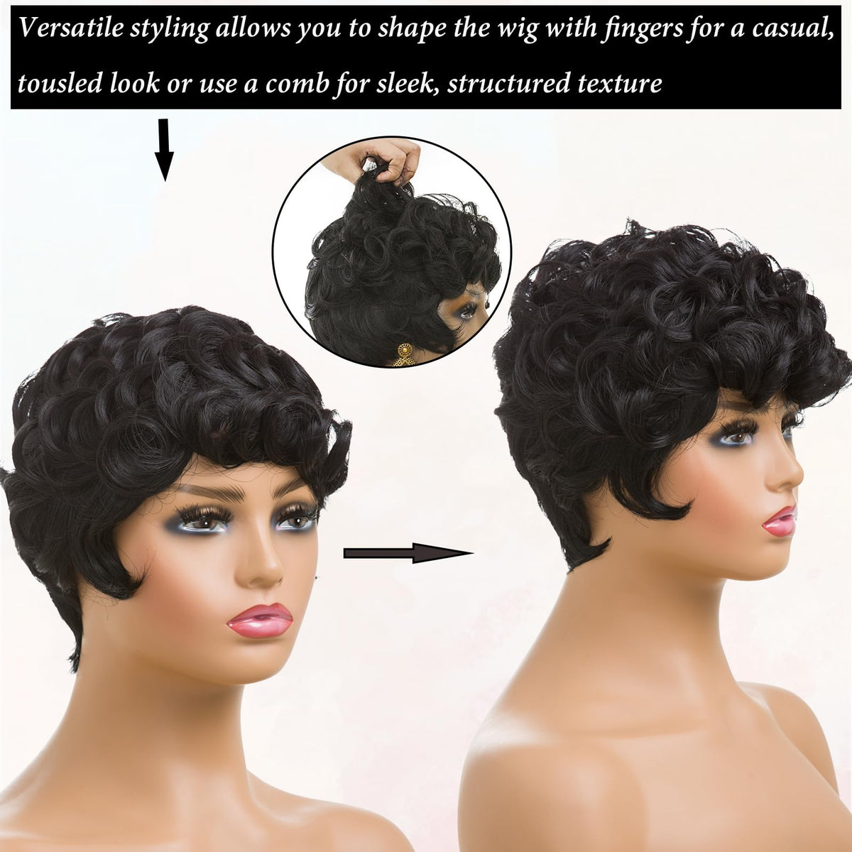 BingSing natural black wig on model for reference