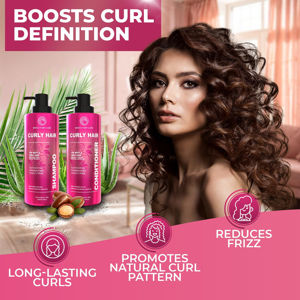 Bingo Hair Care defined curls close-up highlighting lasting bounce and shine.