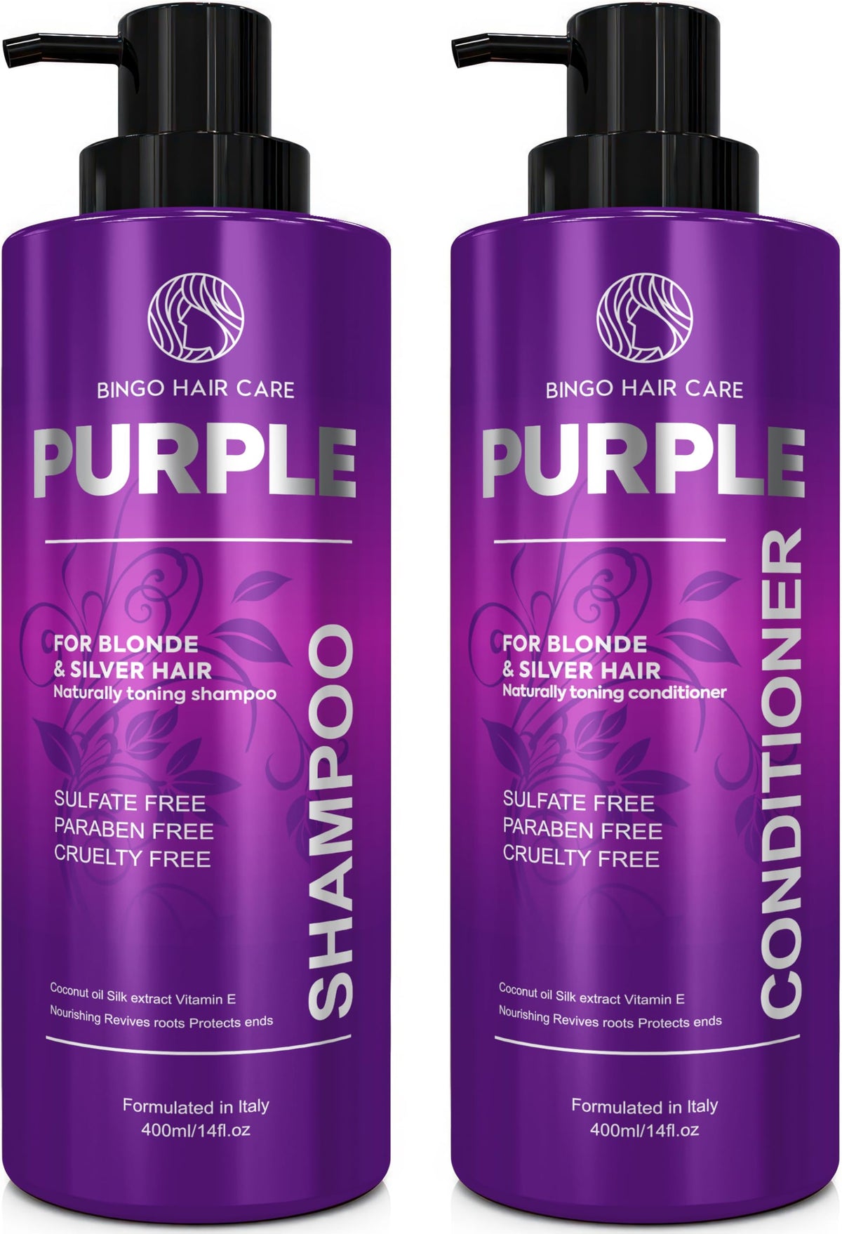 BINGO Hair Care purple shampoo bottle for vibrant blonde and silver tones.