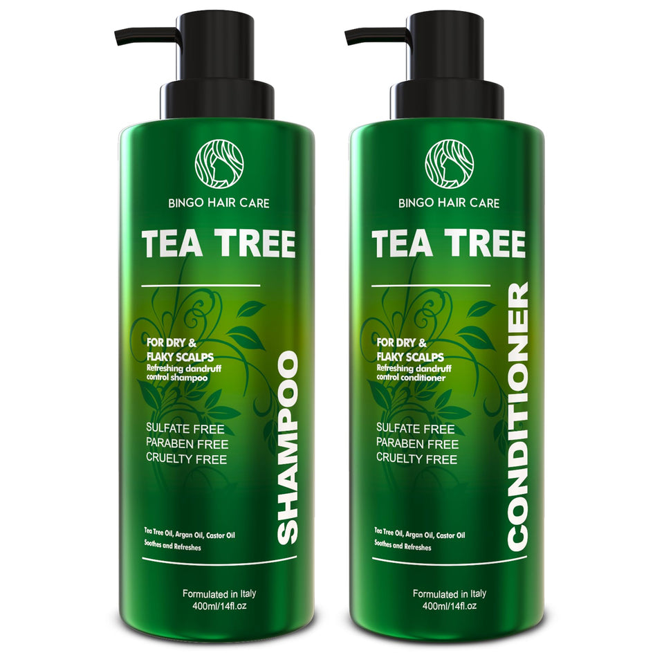 BINGO HAIR CARE Tea Tree Shampoo bottle for a refreshing scalp cleanse.