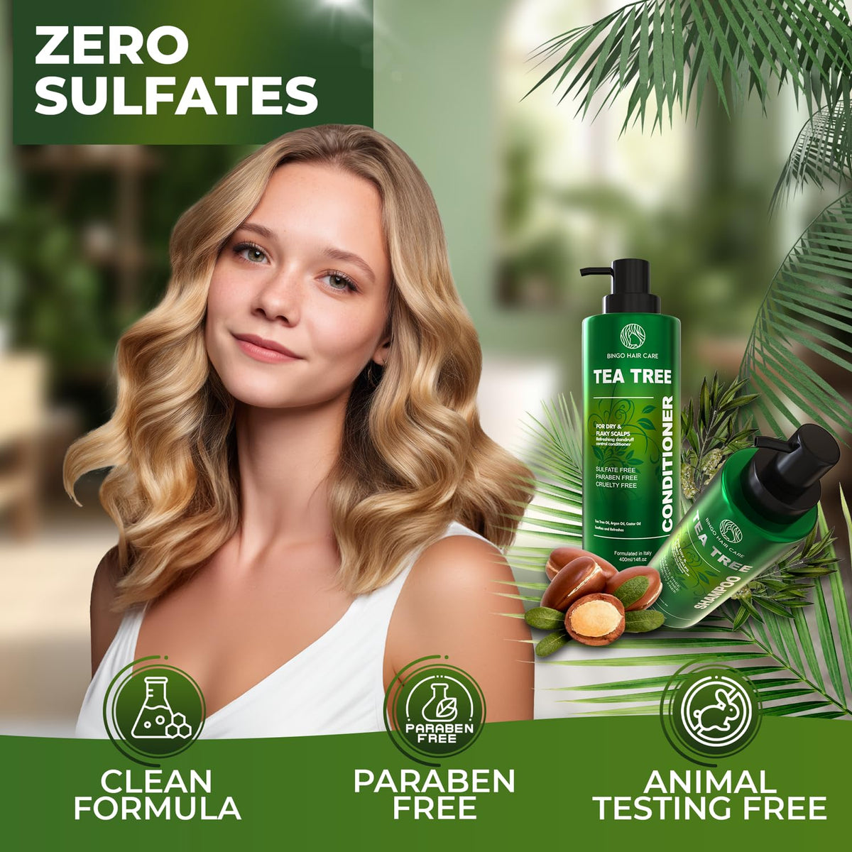 BINGO HAIR CARE Tea Tree Shampoo foam shows a cooling, revitalizing lather.