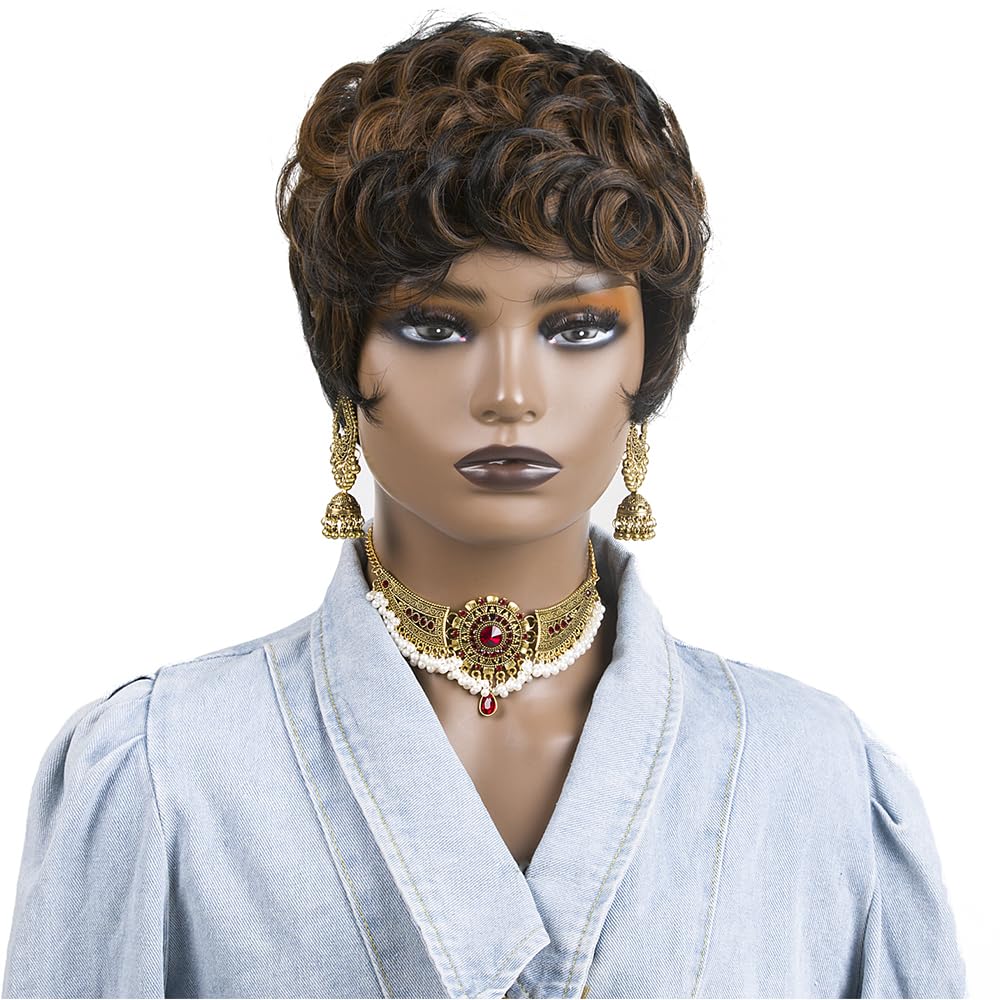 BingSing black mixed brown pixie wig adds natural warmth for versatile looks