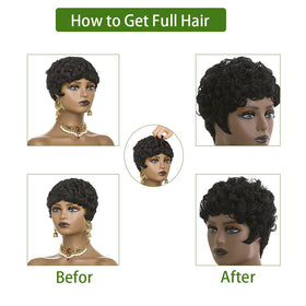 BingSing Pixie Cut Wig natural black back view for all-around wear