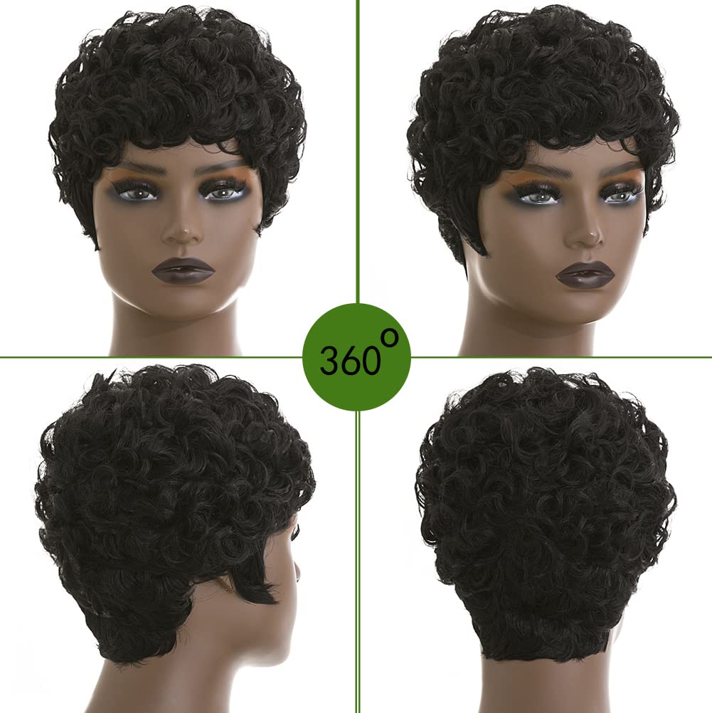 BingSing Pixie Cut Wig natural black side view for versatile styling