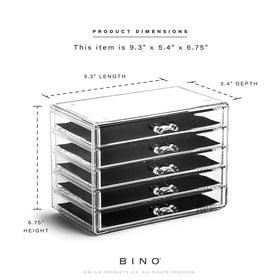 BINO Manhattan drawer compartments on desk or vanity support organized cosmetics.