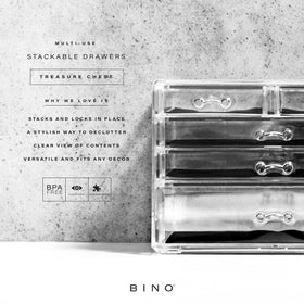 Close-up of compartments in the BINO organizer for tidy cosmetics storage.