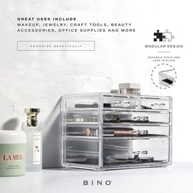 Removable mesh padding protects accessories in the vanity organizer.