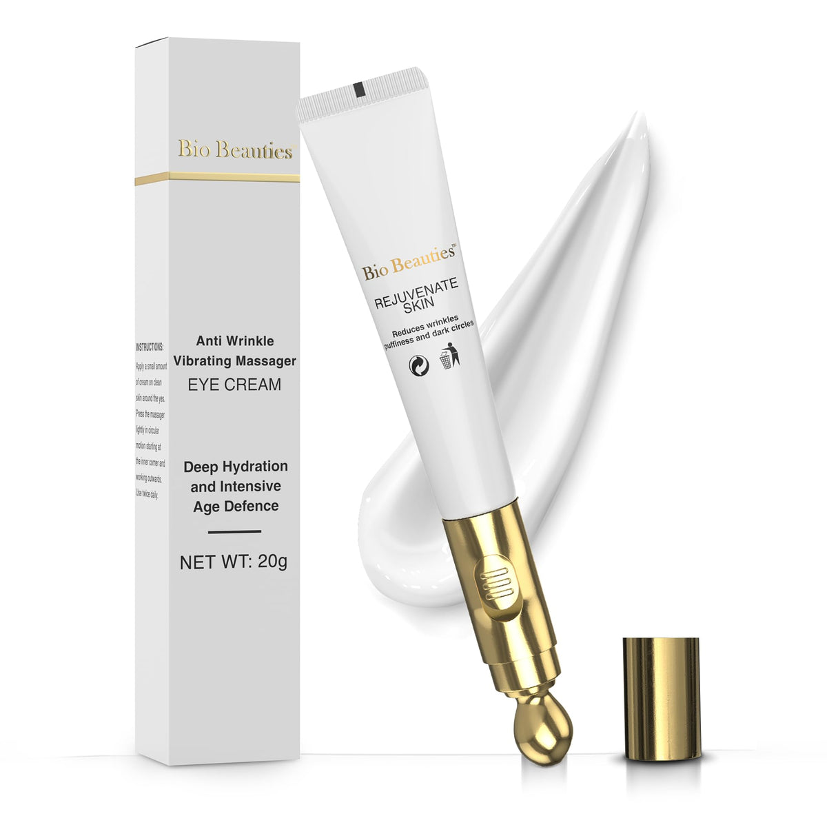 Bio Beauties retinol under-eye cream bottle highlighting hydrating formula for brighter under-eyes