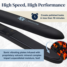 Bio Ionic 10X Styling Iron rounded-tip plates smooth short hairs at hairline.