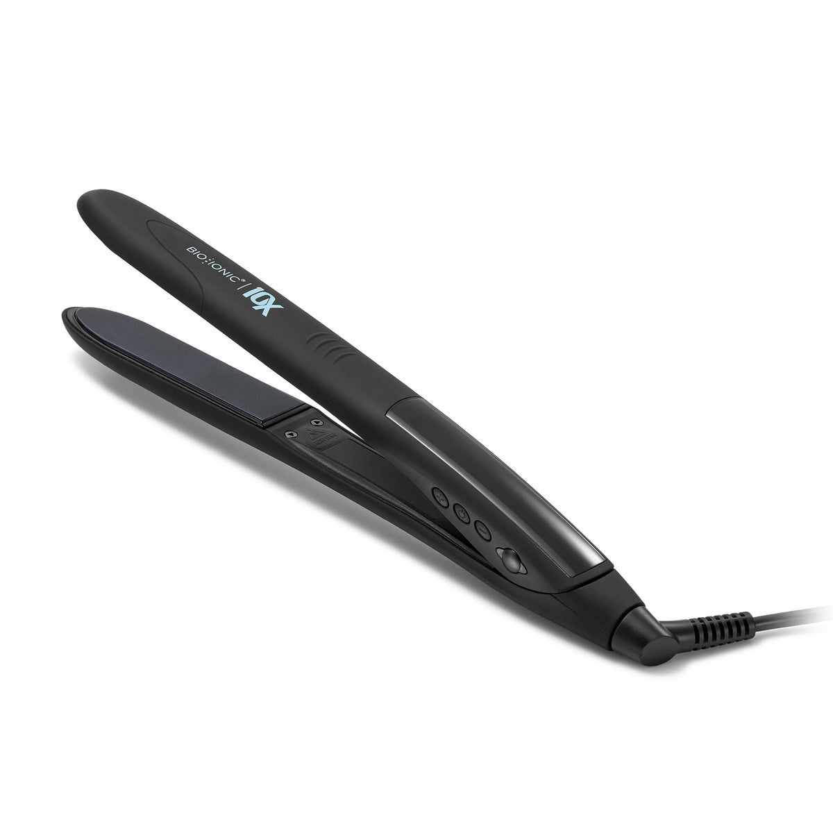 Bio Ionic 10X Styling Iron with volcanic MX hydration for shiny, hydrated hair.