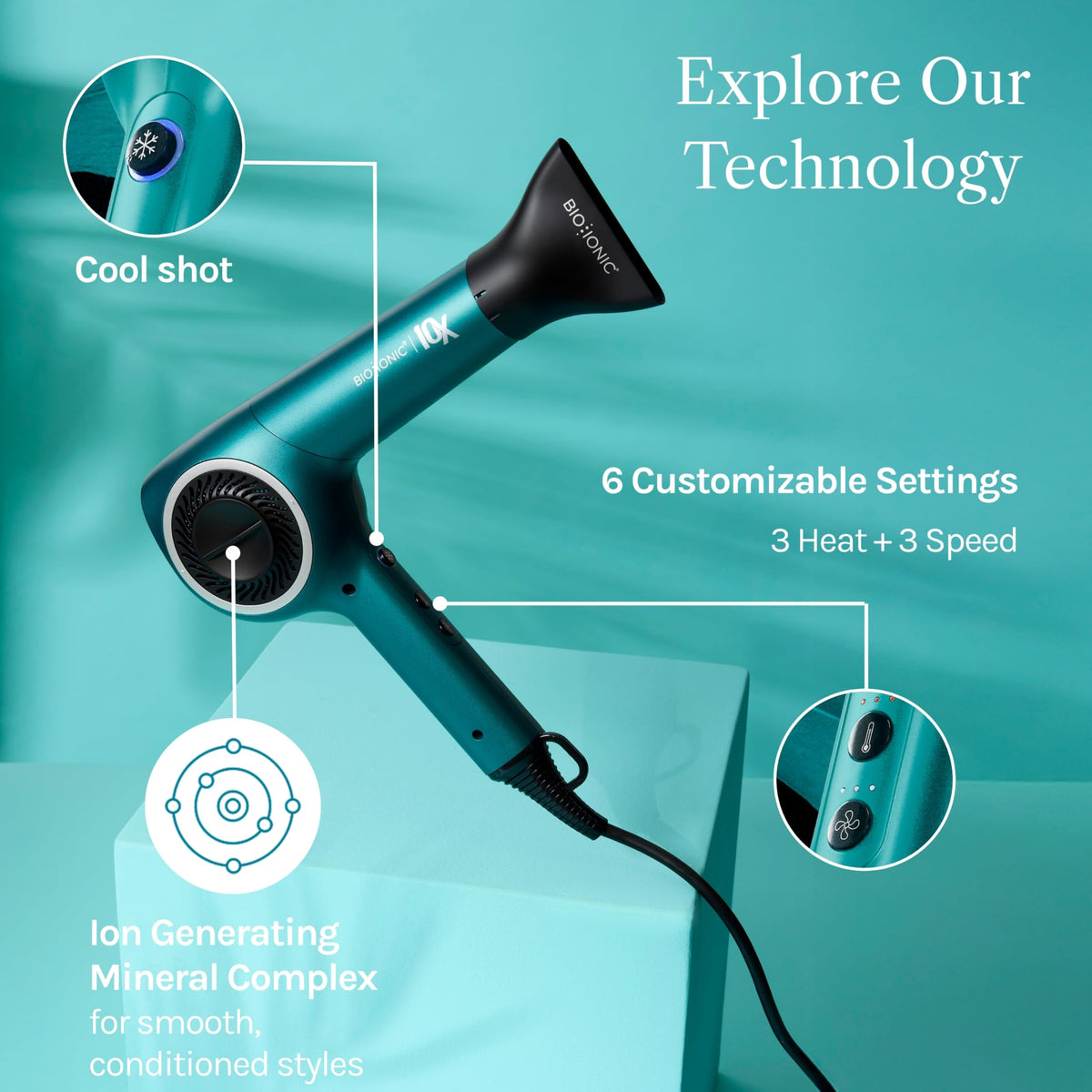 Concentrator nozzle attachment on Bio Ionic 10X Ultralight Dryer for precise airflow