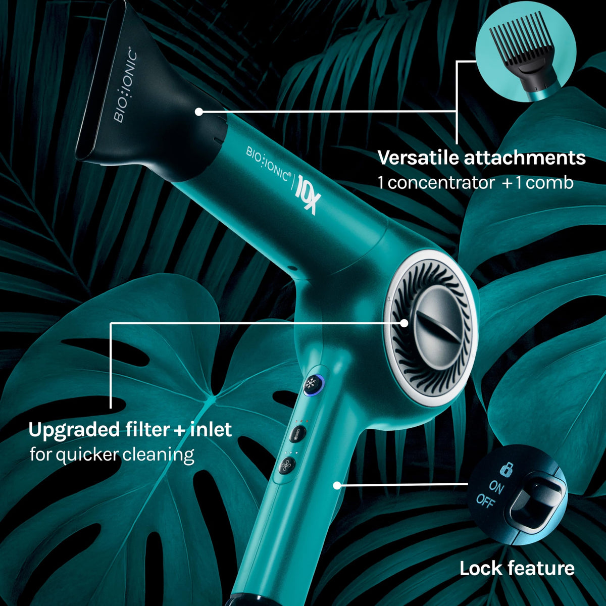 Ion Generating Mineral Complex in Bio Ionic 10X Ultralight Dryer for moisture retention