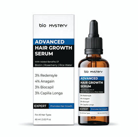Bio Mystery Hair Growth Serum bottle front view, lightweight daily-use formula.
