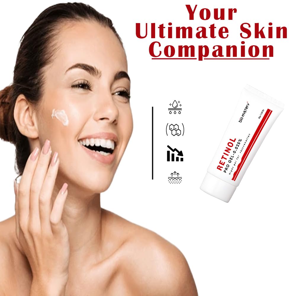 Bio Mystery Retinol Gel label shows 0.025 strength for gentle use.