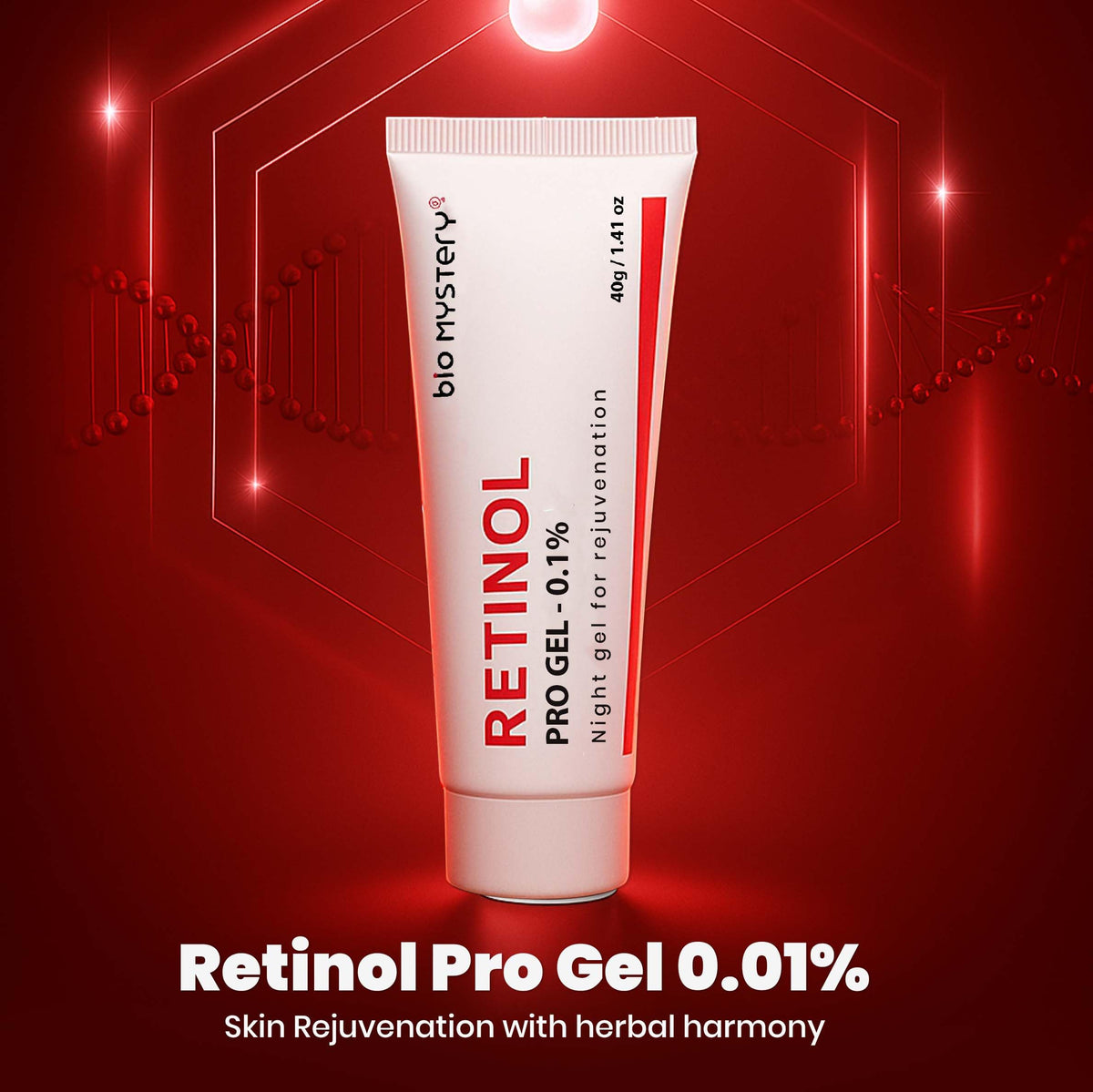Face routine setup with Bio Mystery Pro Gel 0.1 and moisturizer.