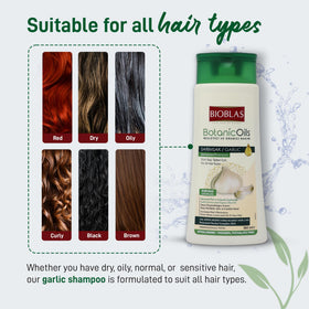 BIOBLAS Garlic Shampoo hair-lather close-up shows gentle cleansing without residue.