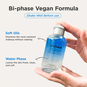 BIOCHEM Bi-Phase Eye & Lip Remover on cotton pad for makeup removal