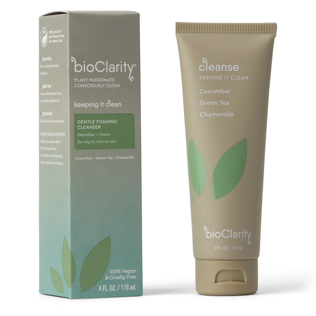 Chamomile imagery on BioClarity bottle promoting calming cleansing.