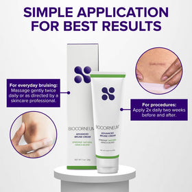 BIOCORNEUM tube close-up with makeup on skin illustrates makeup-friendly usage.