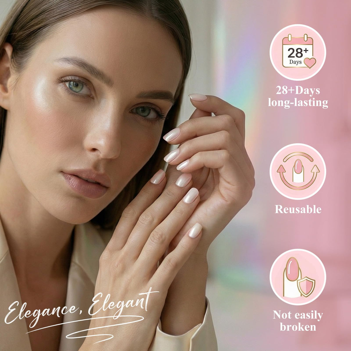 Bioday nails on hand showing quick, reusable manicure