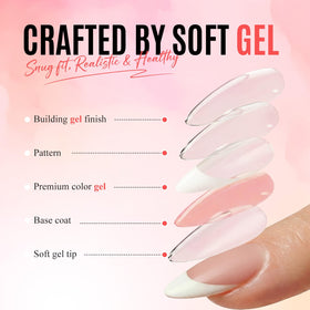 Bioday soft gel technology close-up highlights flexible, comfortable nail surface.