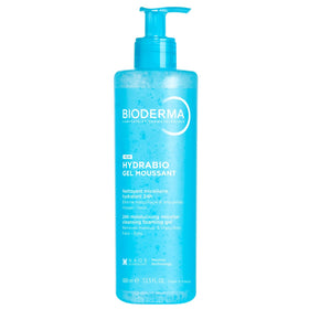 Bioderma Hydrabio Foaming Gel pump close-up for gentle makeup removal and hydration.