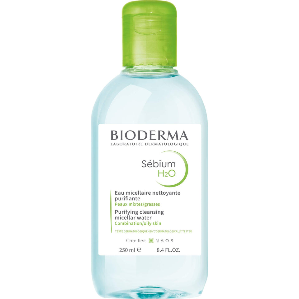 Bioderma Sebium H2O micellar water bottle for cleansing and makeup removal on combination skin.