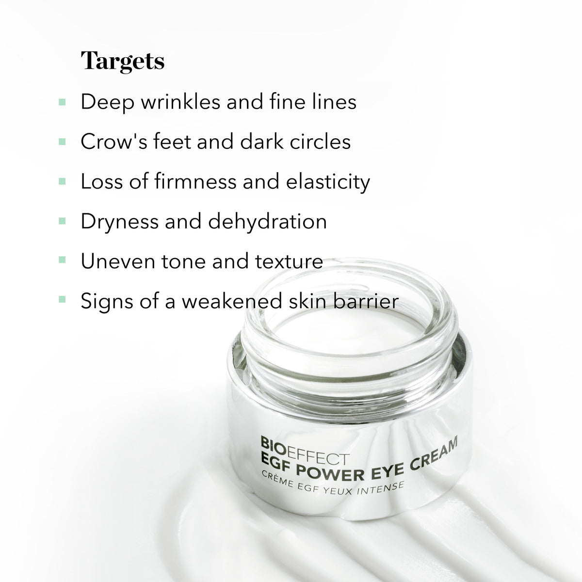 BIOEFFECT EGF Power Eye Cream ingredients close-up featuring Barley EGF.