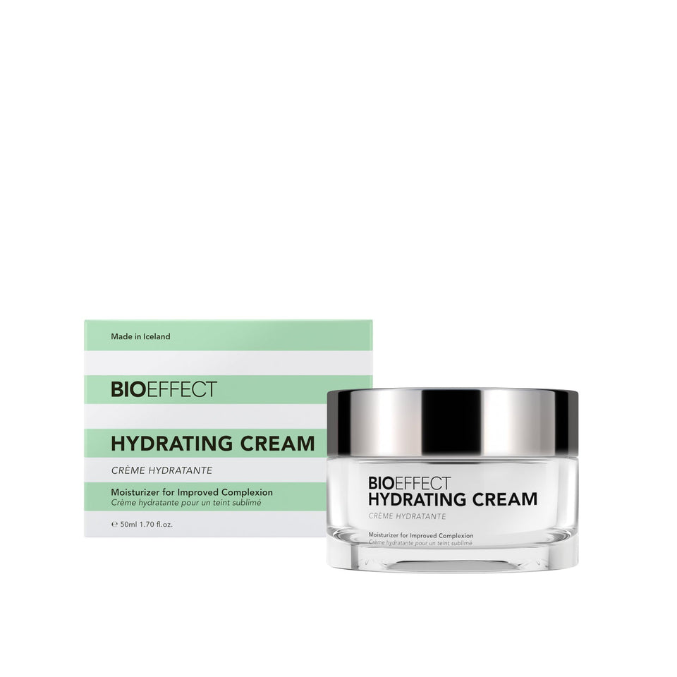 Bioeffect Hydrating Cream Moisturizer bottle shows fragrance-free, lightweight hydration for daily use