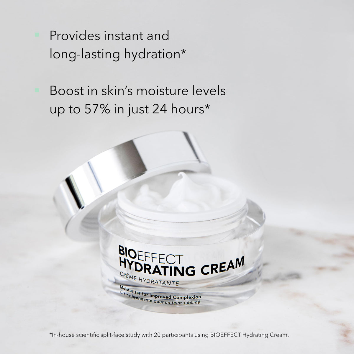Bioeffect Hydrating Cream Moisturizer texture swatch reveals silky, non-greasy feel