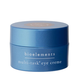 Bioelements Multi-Task Eye Creme tube closeup; compact packaging for on-the-go hydration.
