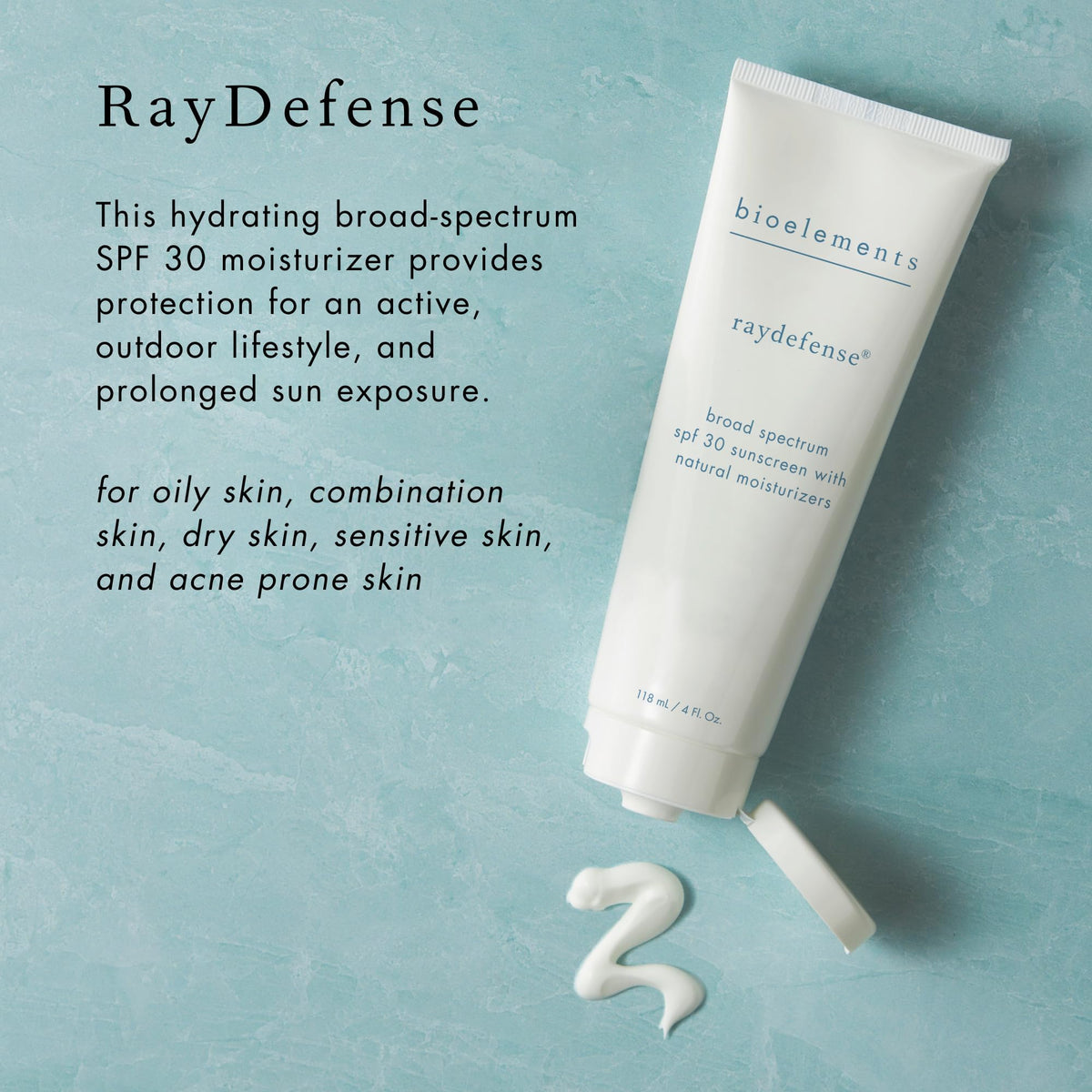 Bioelements RayDefense UV protection graphic illustrating broad-spectrum coverage.