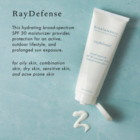 Bioelements RayDefense UV protection graphic illustrating broad-spectrum coverage.