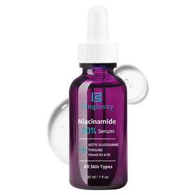 Bioglossy 20% Niacinamide Serum bottle with pump for precise daily application and brightening
