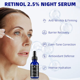 Bioglossy Retinol Serum showing squalane and hyaluronic acid for hydration.